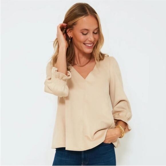 Tuckernuck Cream V-Neck Easton Blouse - Picture 1 of 11